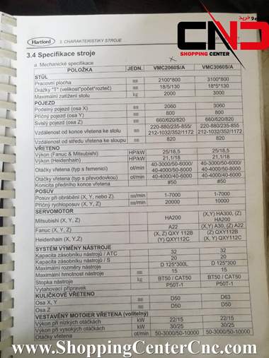 فرز سنگین تراش سی ان سی سه محور Hartford vmc 2060 S A ساخت تایوان